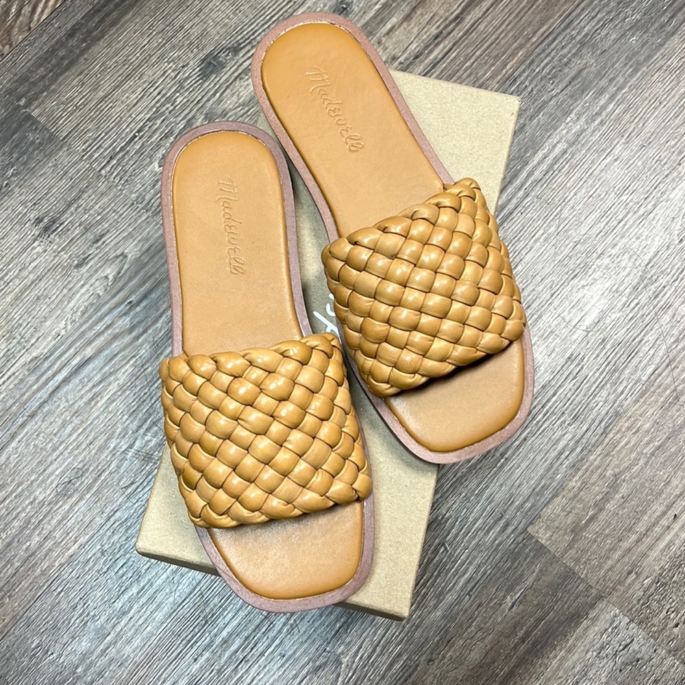 *NEW* Madewell tan leather puffy woven sandals shoe size 6